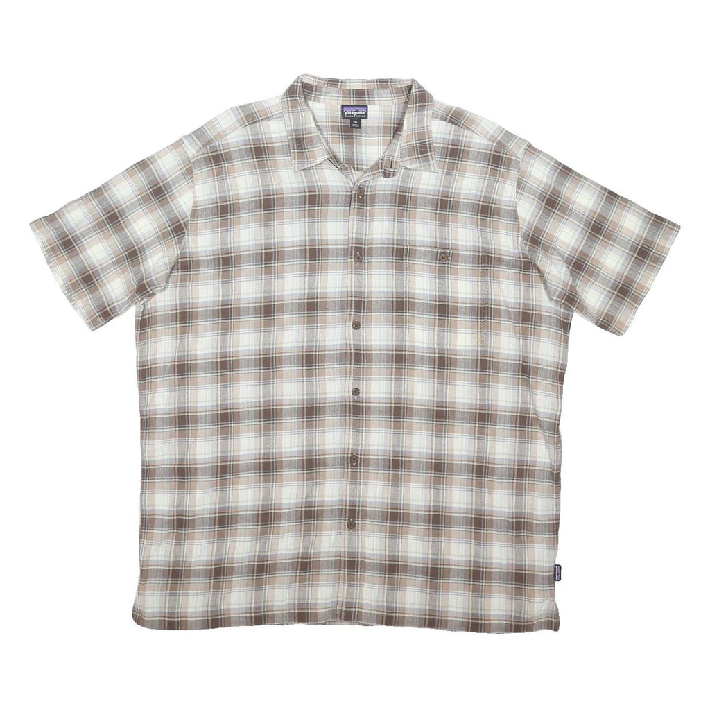 PATAGONIA Mens Brown & Cream Checked Shirt 2XL Cotton Blend Casual Summer