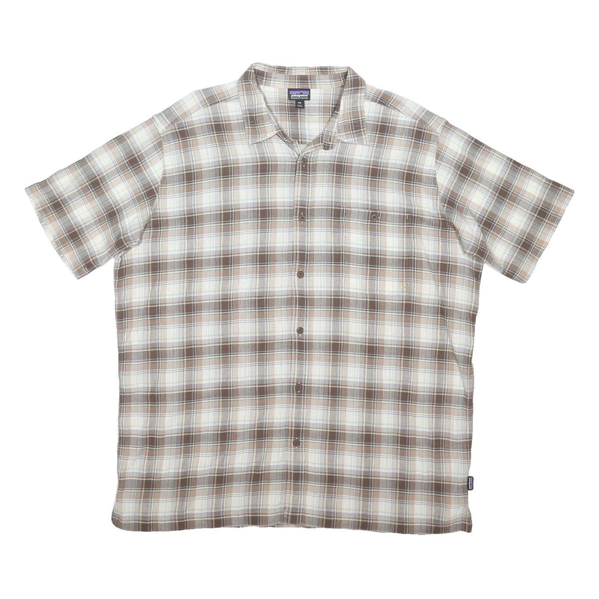 PATAGONIA Mens Brown & Cream Checked Shirt 2XL Cotton Blend Casual Summer