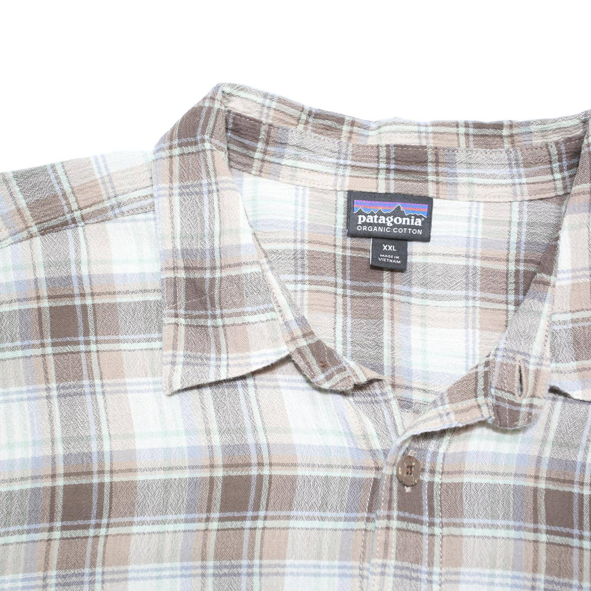 PATAGONIA Mens Brown & Cream Checked Shirt 2XL Cotton Blend Casual Summer