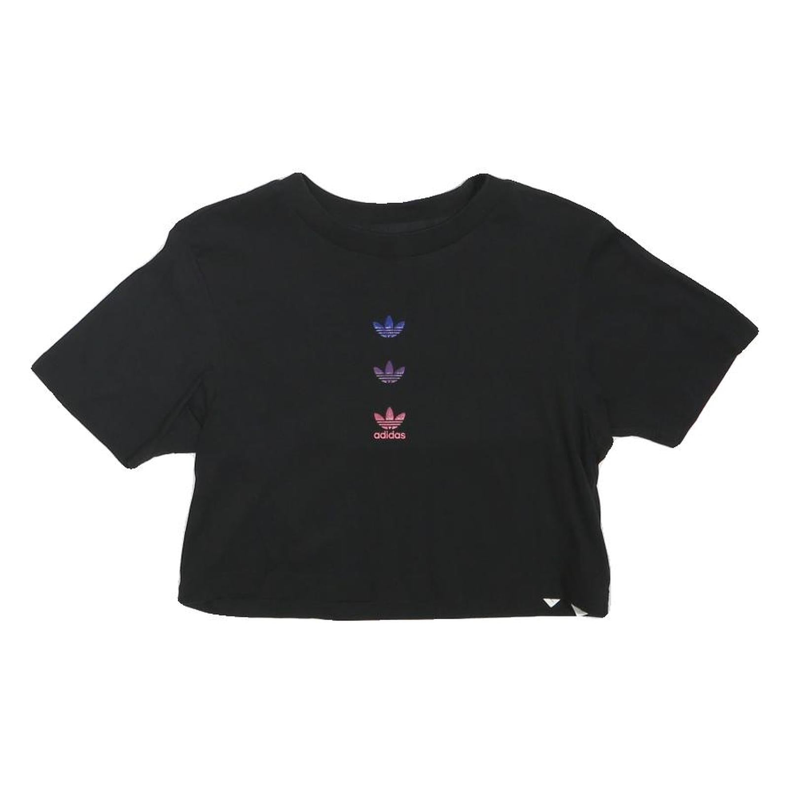 ADIDAS Womens Black Multi-Logo Modern T-Shirt UK 4 Short Sleeve Crew Neck