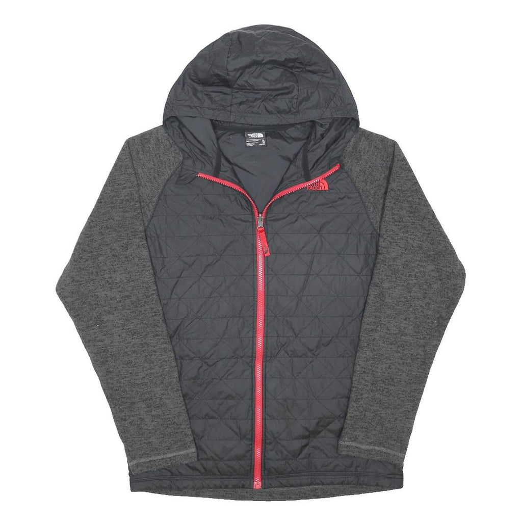 THE NORTH FACE Boys Black & Grey Hooded Quilted Jacket XL Polyester Blend Zip