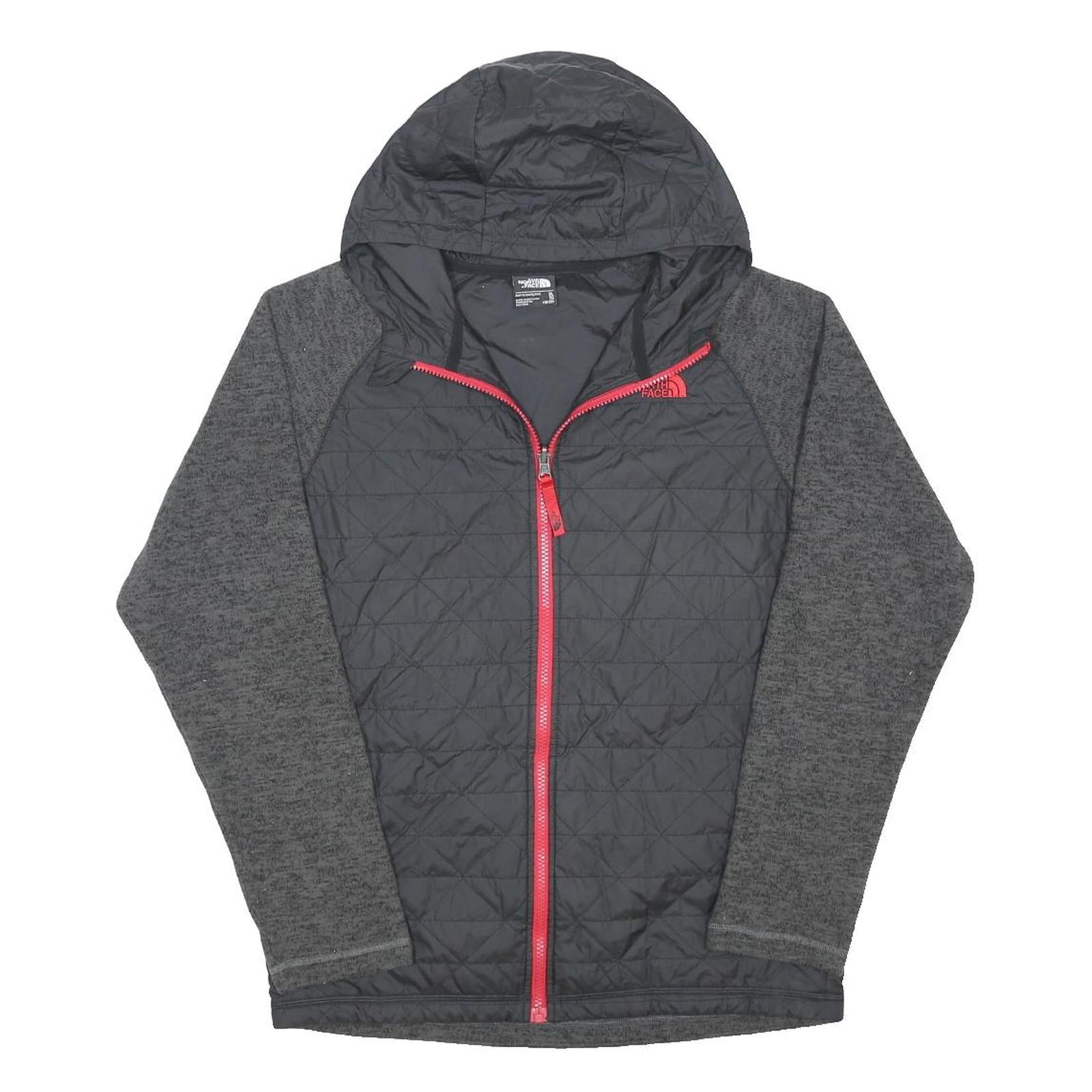 THE NORTH FACE Boys Black & Grey Hooded Quilted Jacket XL Polyester Blend Zip