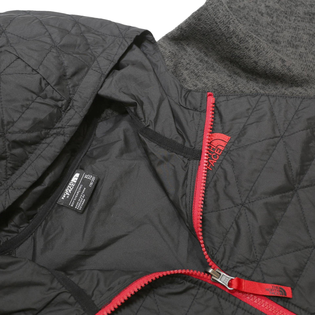 THE NORTH FACE Boys Black & Grey Hooded Quilted Jacket XL Polyester Blend Zip