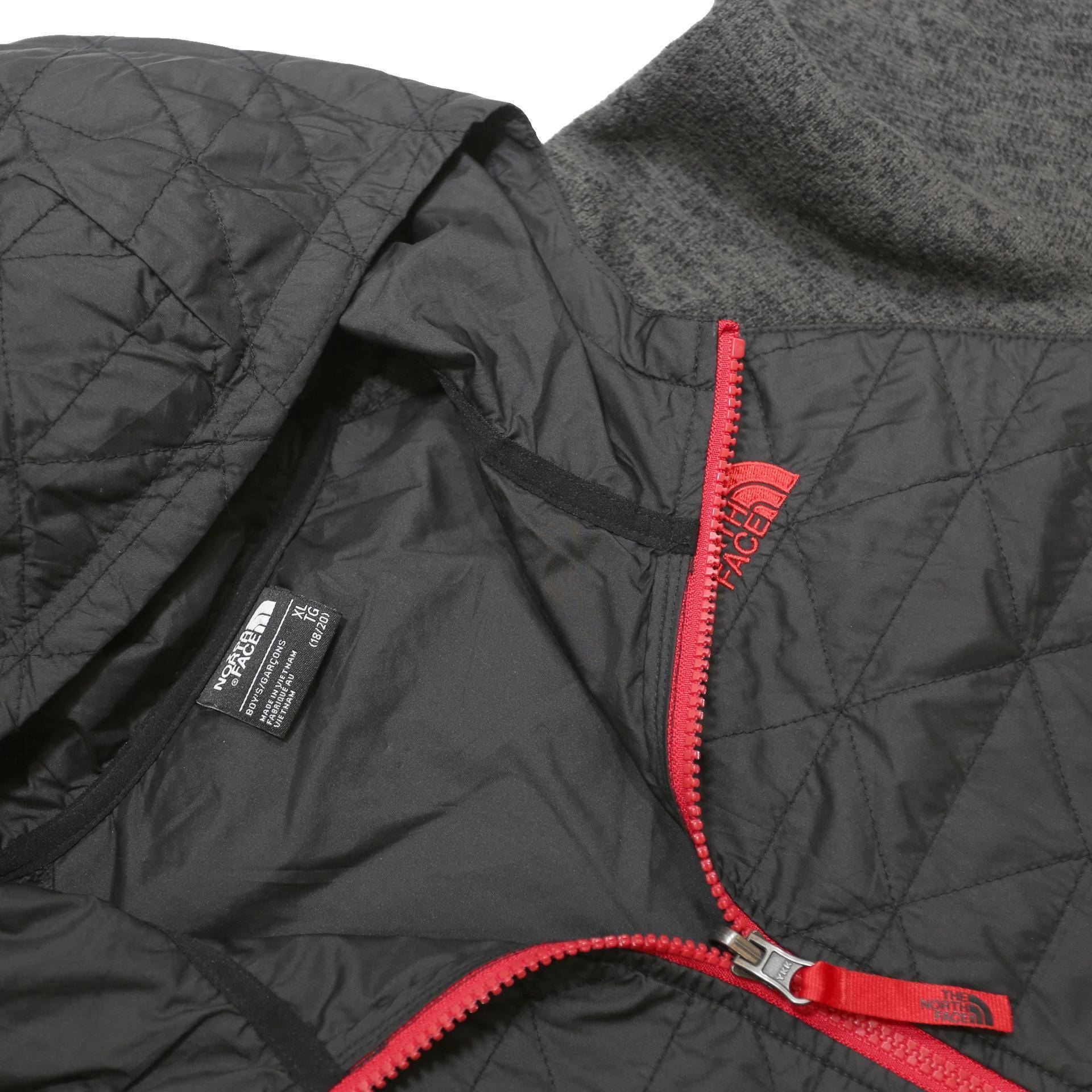 THE NORTH FACE Boys Black & Grey Hooded Quilted Jacket XL Polyester Blend Zip