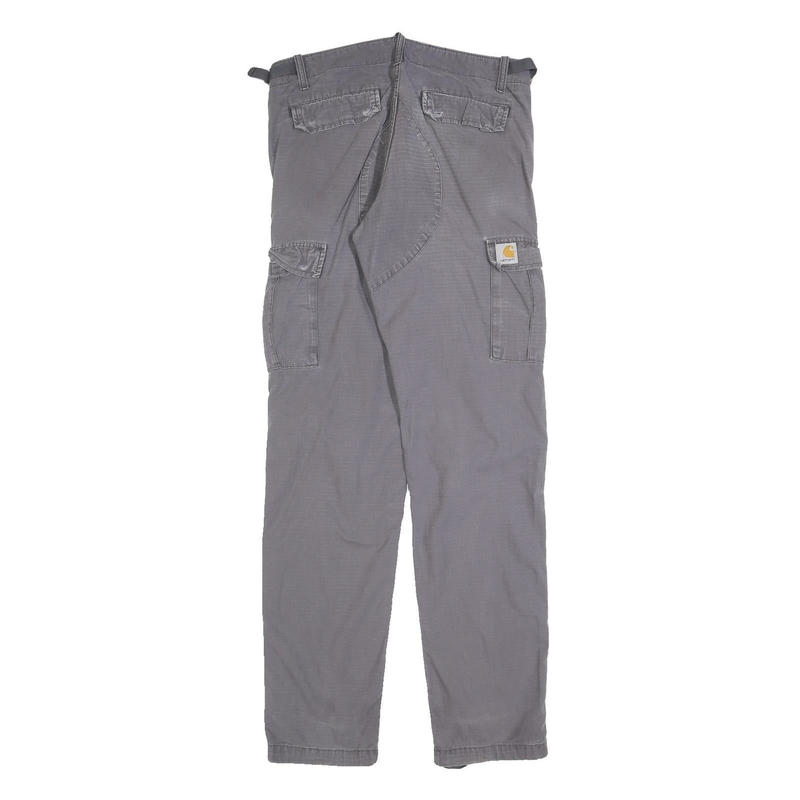 CARHARTT Mens Cotton Blend Grey Slim Cargo Trousers W29 L34 Workwear Durable