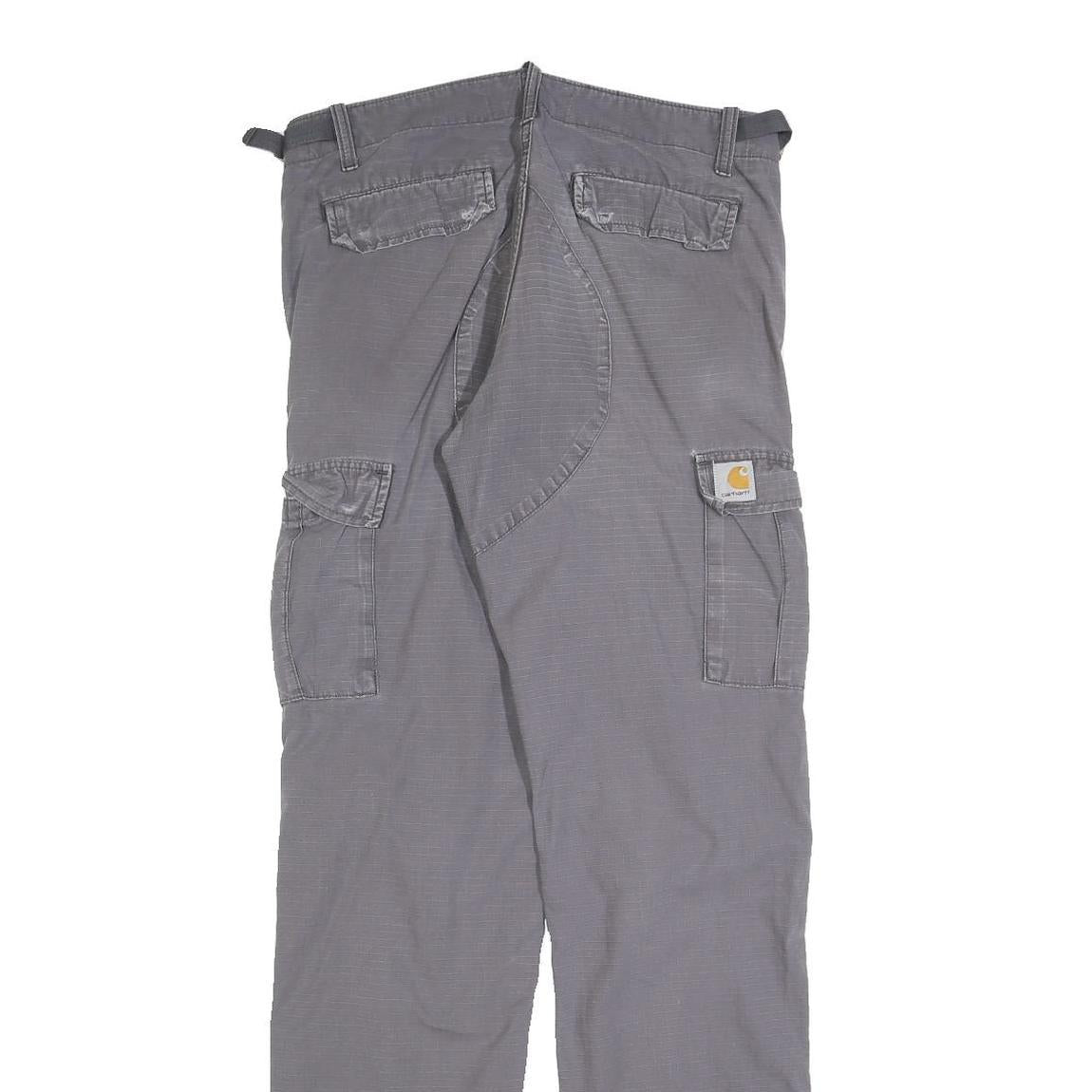 CARHARTT Mens Cotton Blend Grey Slim Cargo Trousers W29 L34 Workwear Durable