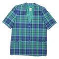 Womens Blue & Green Checked Coach Jacket L Polyester Blend Woven Short Sleeve