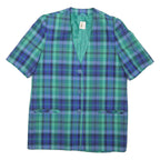 Womens Blue & Green Checked Coach Jacket L Polyester Blend Woven Short Sleeve