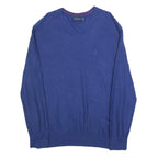 NAUTICA Mens Blue Plain V-Neck Basic Knit 2XL Cotton Blend Jumper Comfortable