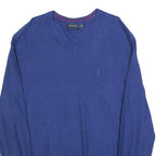 NAUTICA Mens Blue Plain V-Neck Basic Knit 2XL Cotton Blend Jumper Comfortable