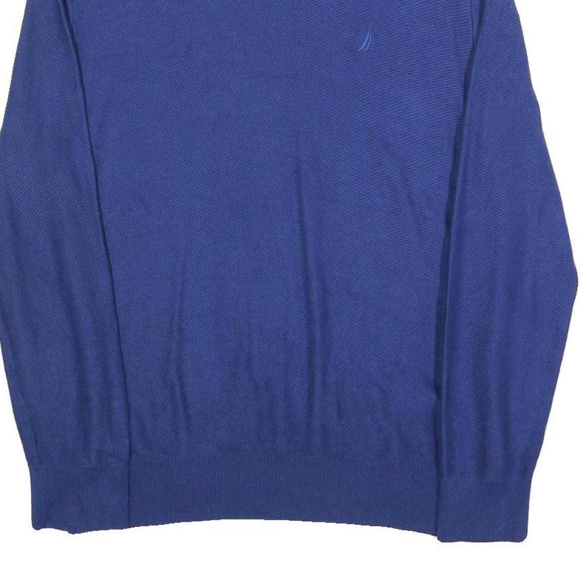 NAUTICA Mens Blue Plain V-Neck Basic Knit 2XL Cotton Blend Jumper Comfortable