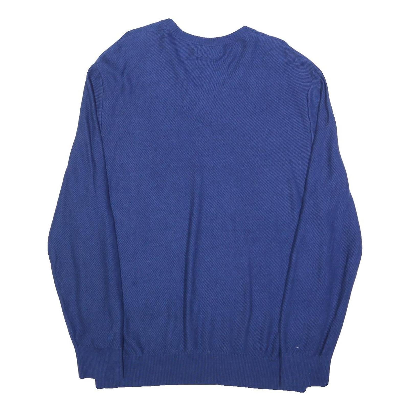 NAUTICA Mens Blue Plain V-Neck Basic Knit 2XL Cotton Blend Jumper Comfortable