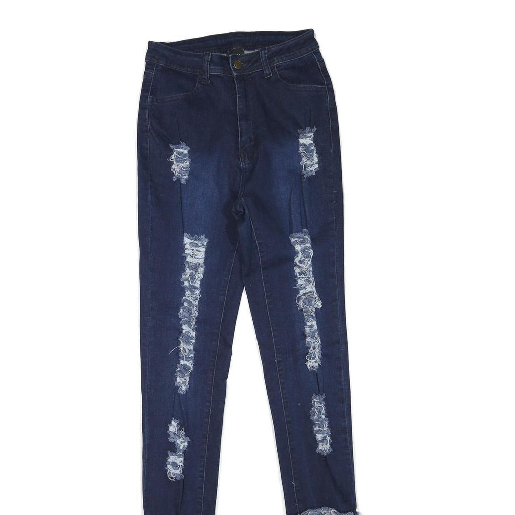 KIM Womens Jeans Blue Regular Flared Denim Medium W26 L35 Distressed Fringed
