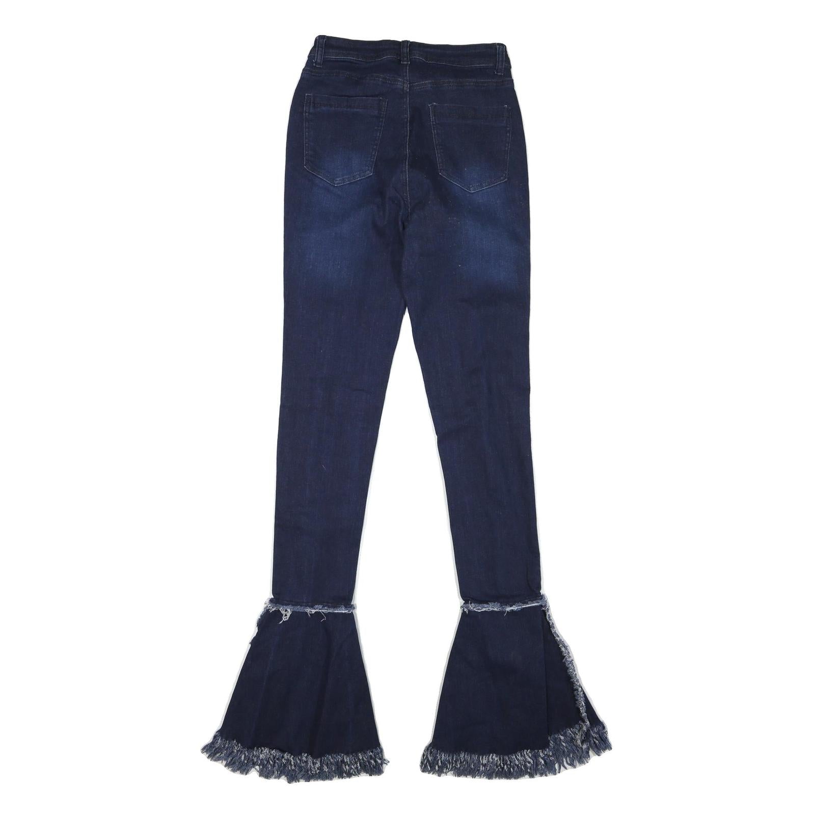 KIM Womens Jeans Blue Regular Flared Denim Medium W26 L35 Distressed Fringed