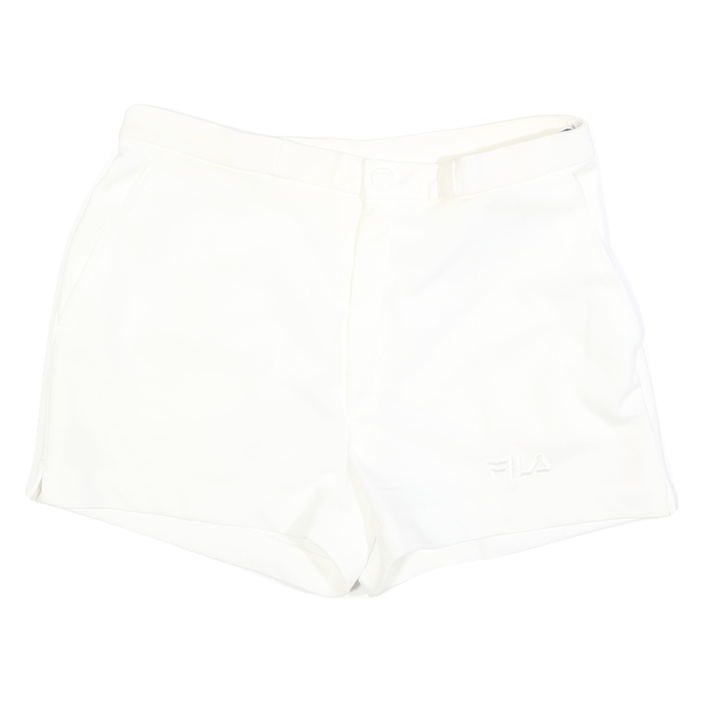 FILA Womens White Casual Shorts M W30 Polyester Plain Button Closure Side
