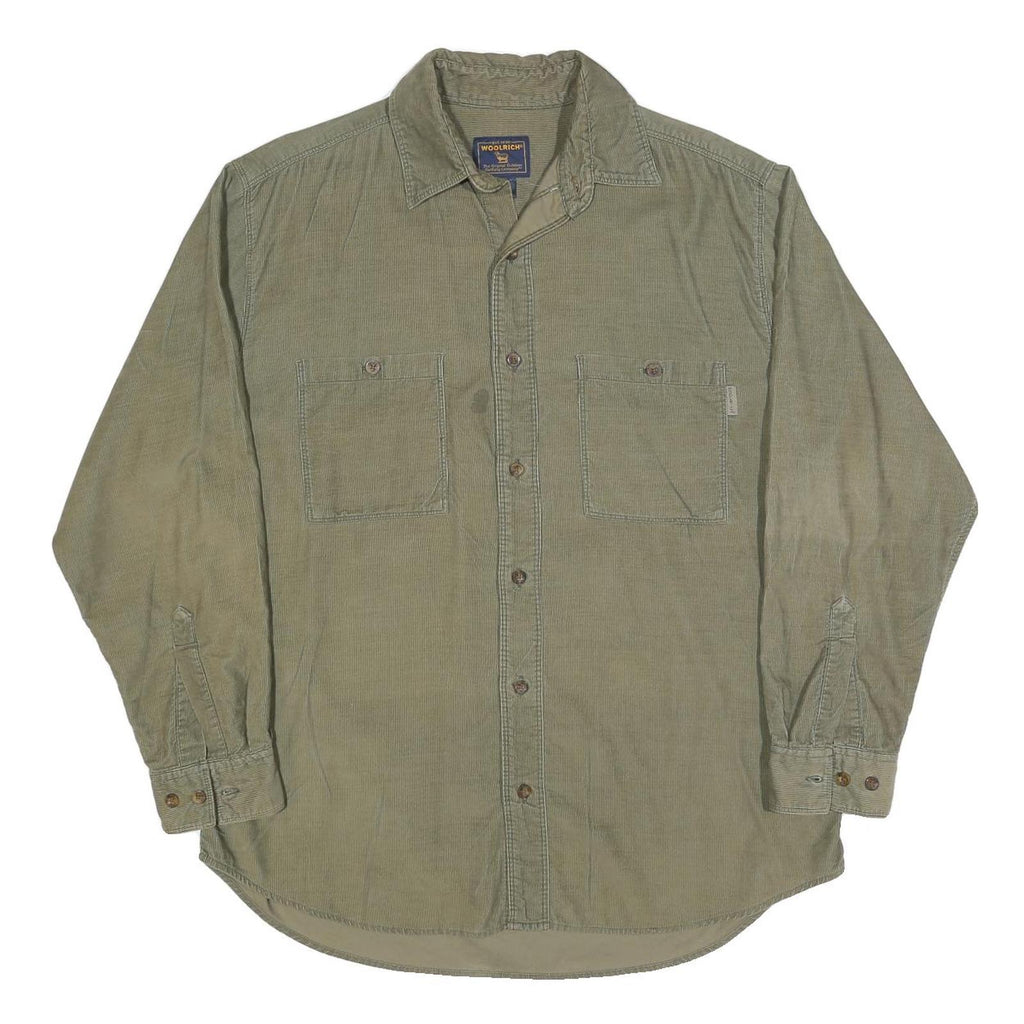 WOOLRICH Mens Green Plain Shirt L Cotton Blend Casual Button Down Long Sleeve