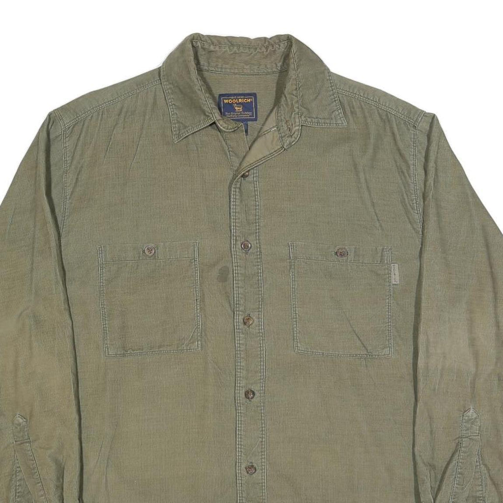 WOOLRICH Mens Green Plain Shirt L Cotton Blend Casual Button Down Long Sleeve