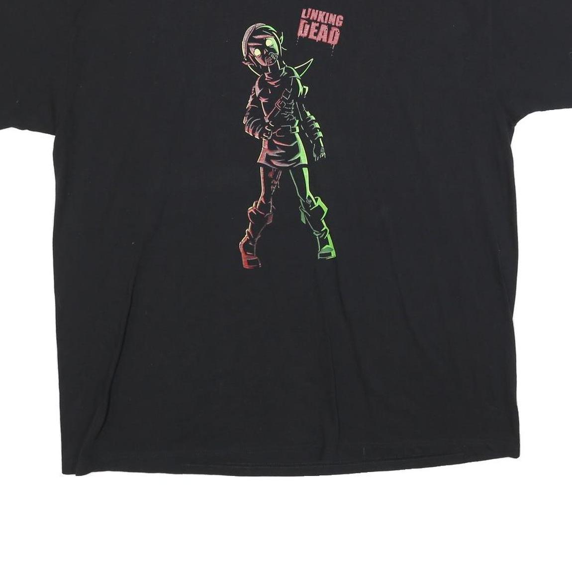 FRUIT OF THE LOOM Mens Black Graphic T-Shirt 2XL Short Sleeve Crew Neck Linking