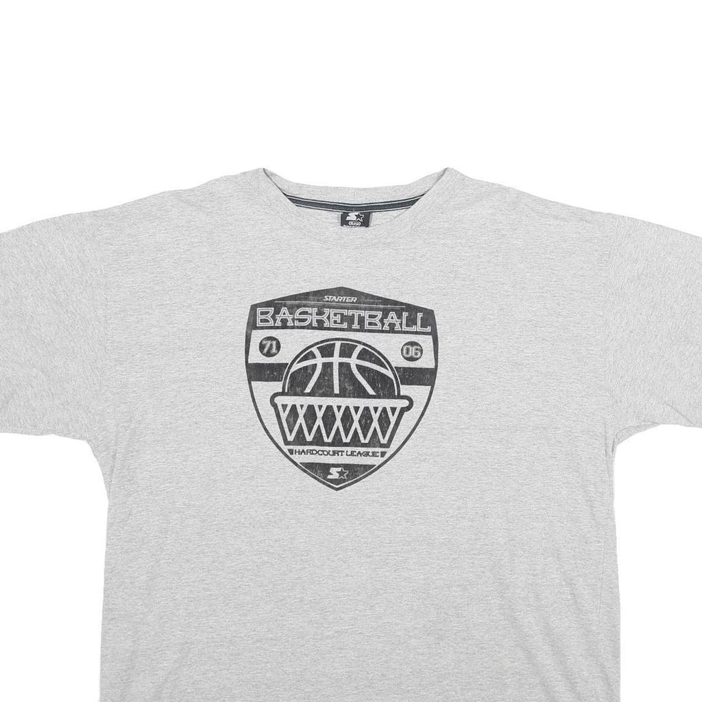 STARTER Mens Grey Basketball Graphic T-Shirt XL Short Sleeve Crew Neck Cotton