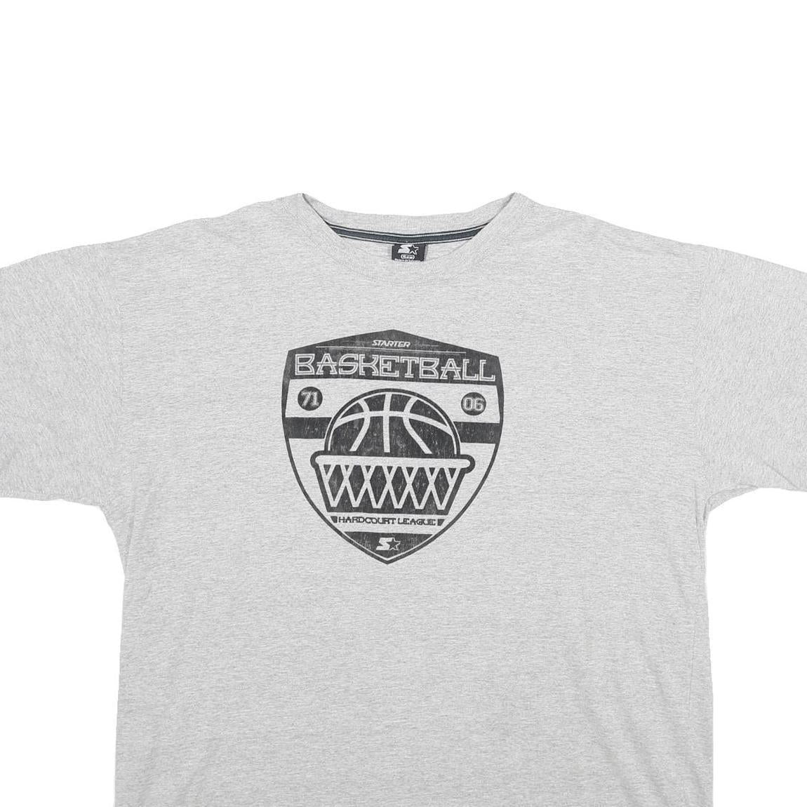 STARTER Mens Grey Basketball Graphic T-Shirt XL Short Sleeve Crew Neck Cotton