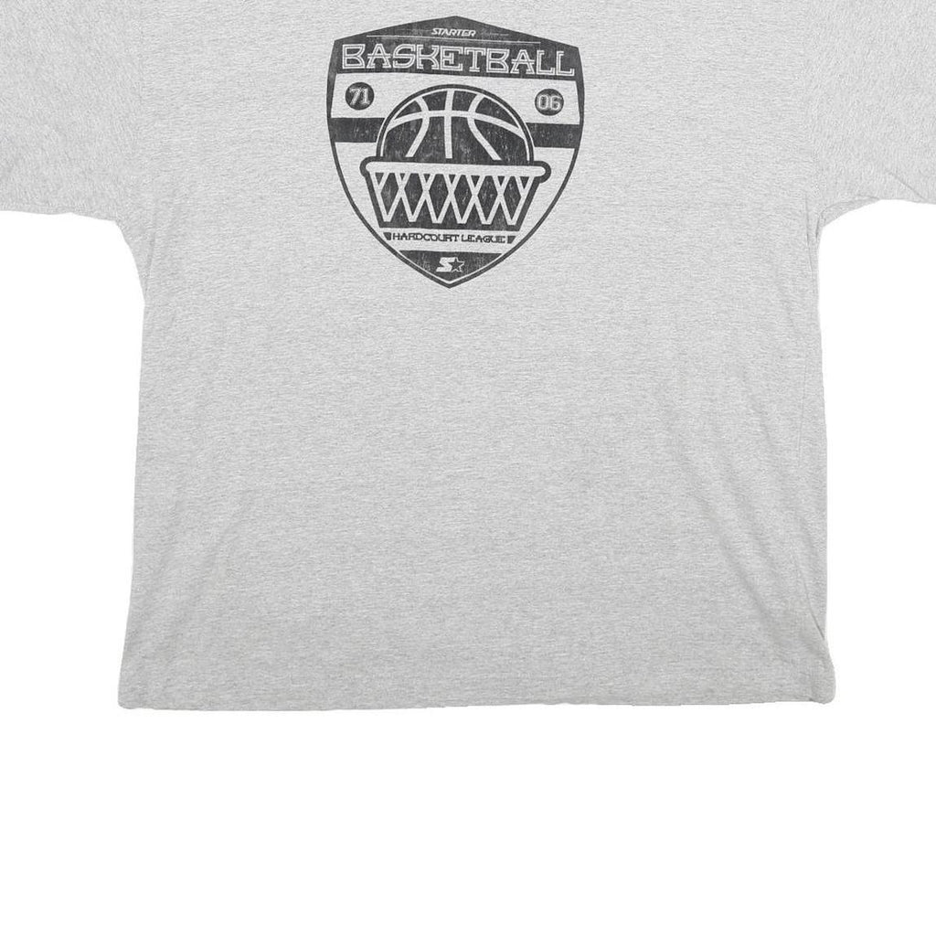 STARTER Mens Grey Basketball Graphic T-Shirt XL Short Sleeve Crew Neck Cotton