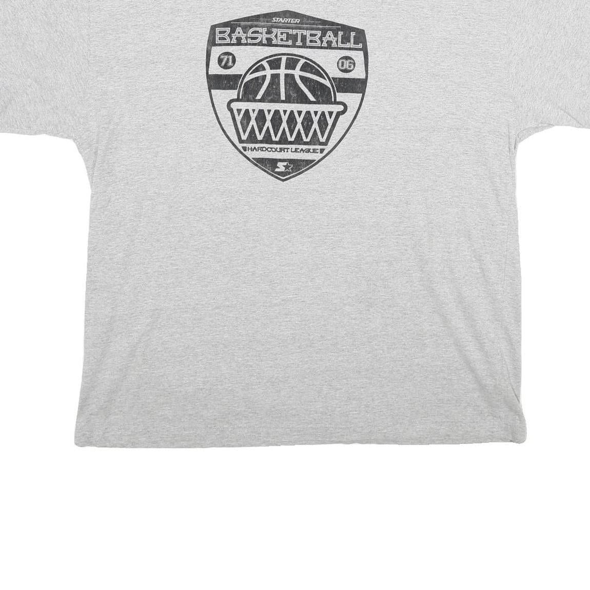 STARTER Mens Grey Basketball Graphic T-Shirt XL Short Sleeve Crew Neck Cotton