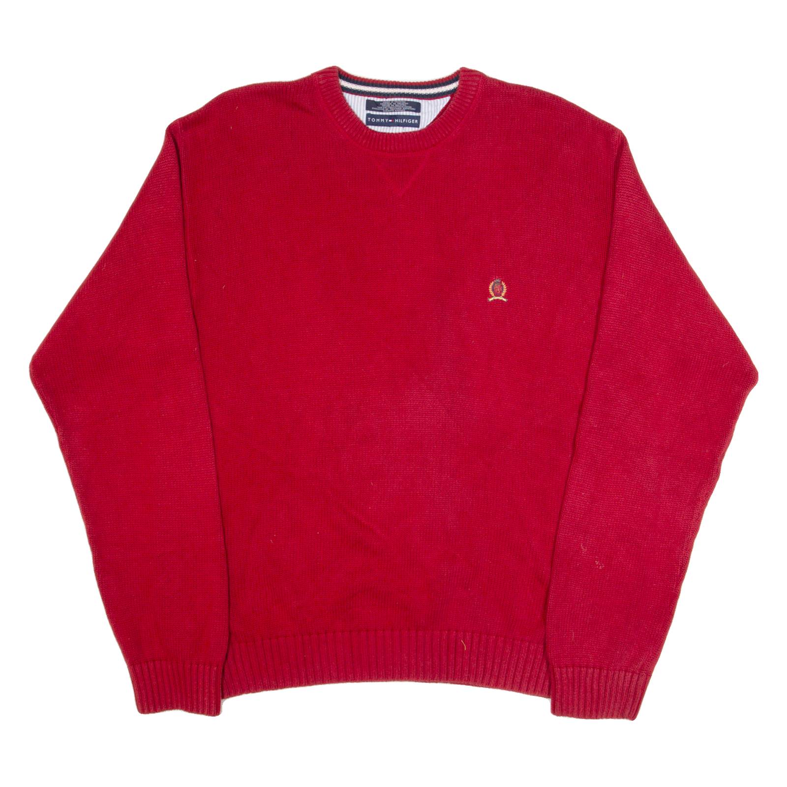 TOMMY HILFIGER Mens Jumper Red Tight Knit XL