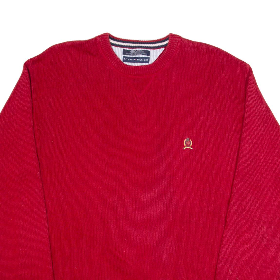 TOMMY HILFIGER Mens Jumper Red Tight Knit XL