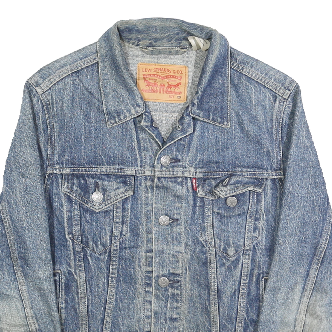 LEVI'S Mens Blue Denim Cotton Button Jacket XS Classic Fit San Francisco Patch