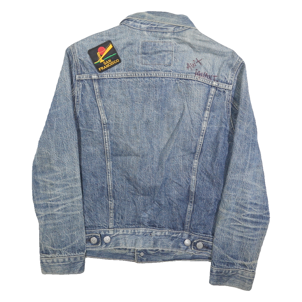 LEVI'S Mens Blue Denim Cotton Button Jacket XS Classic Fit San Francisco Patch