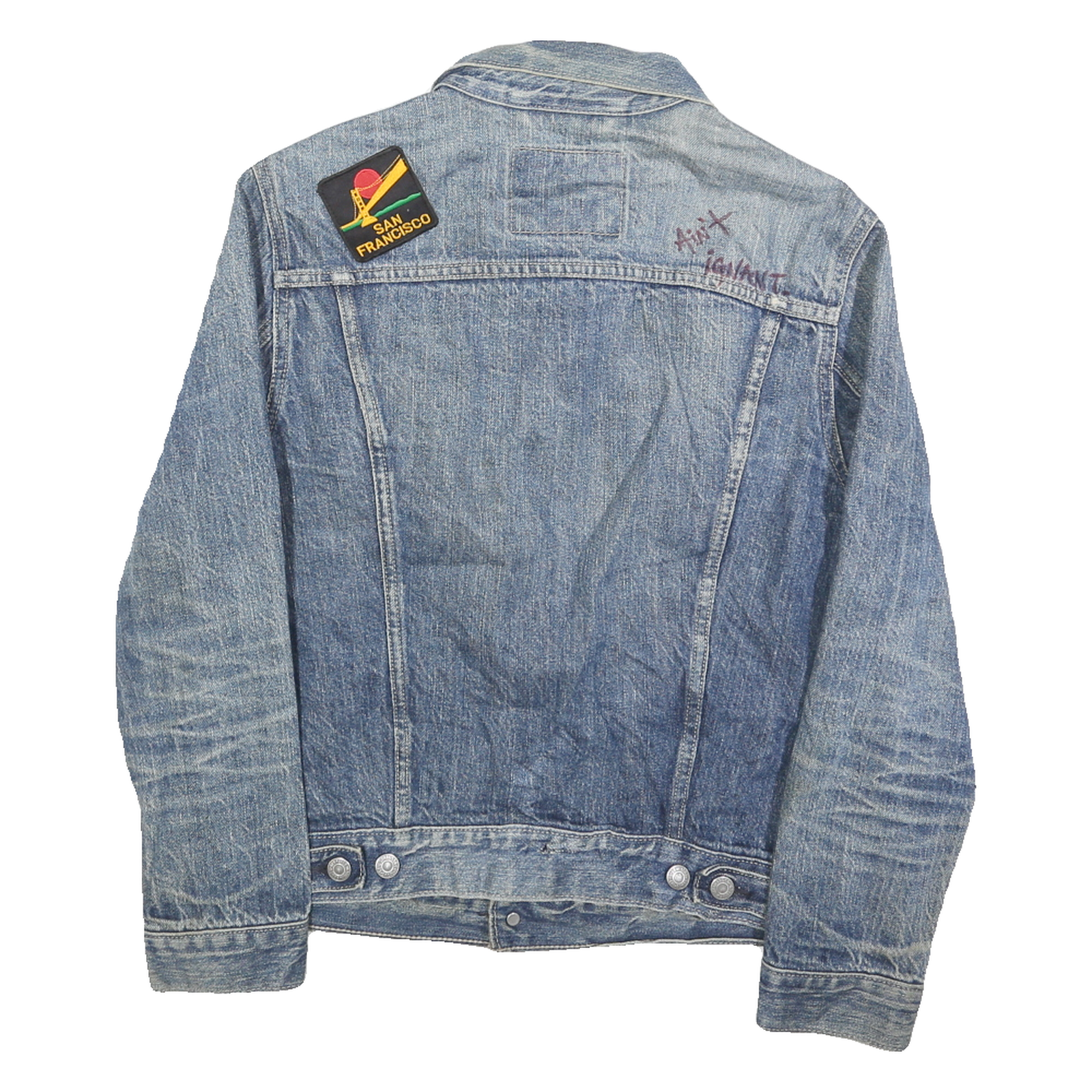 LEVI'S Mens Blue Denim Cotton Button Jacket XS Classic Fit San Francisco Patch