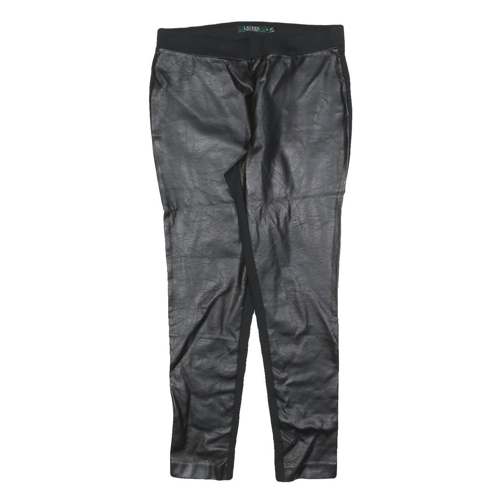 LAUREN RALPH LAUREN Womens Black Slim Leg Trousers W30 L27 Faux Leather Paneled