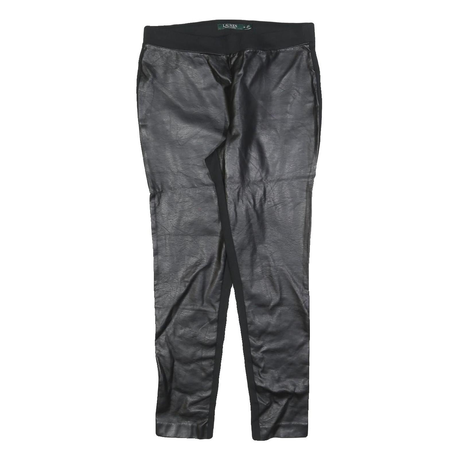 LAUREN RALPH LAUREN Womens Black Slim Leg Trousers W30 L27 Faux Leather Paneled