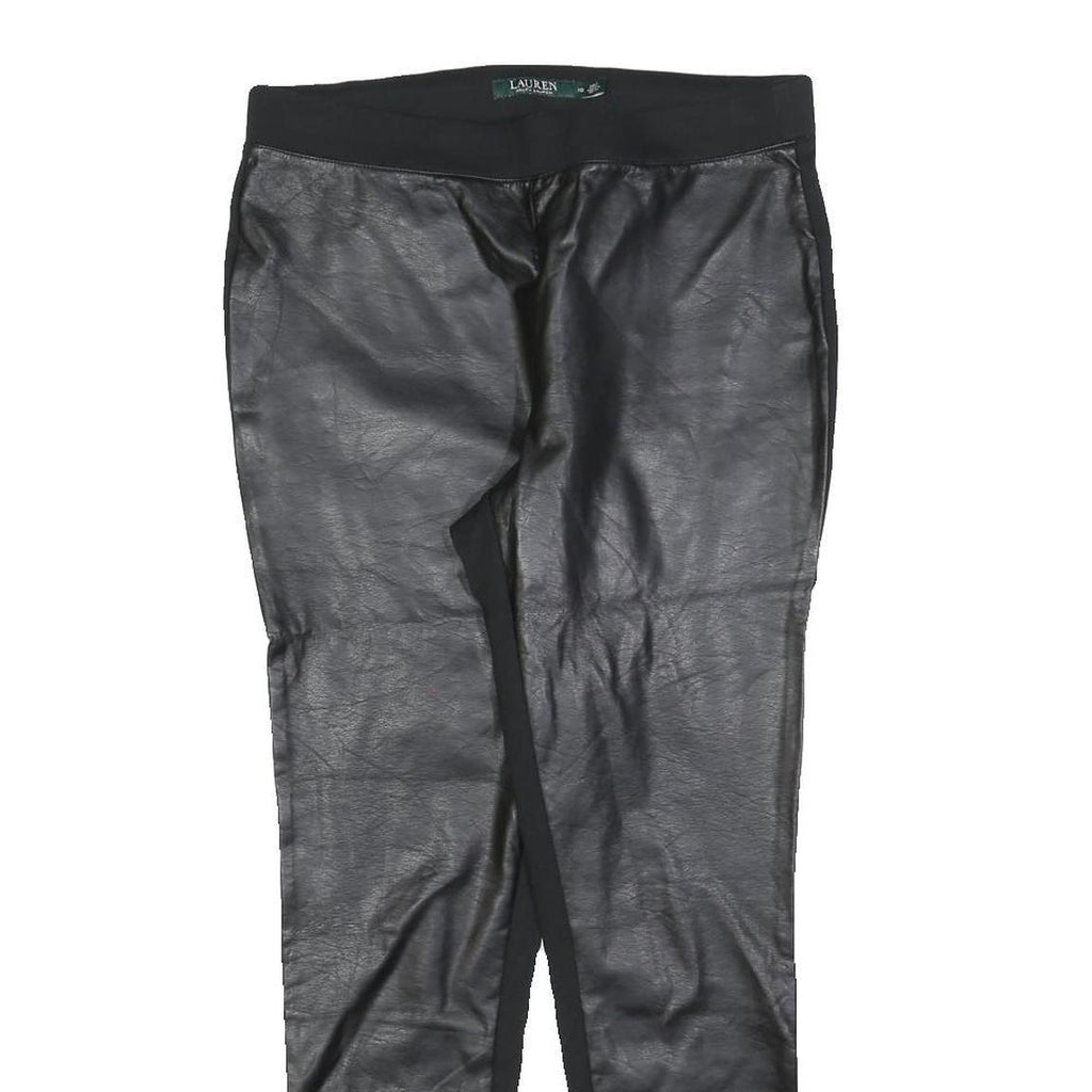 LAUREN RALPH LAUREN Womens Black Slim Leg Trousers W30 L27 Faux Leather Paneled