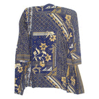 LADY CAROL NEW YORK Womens Printed Blouse Blue V-Neck Crazy Pattern L