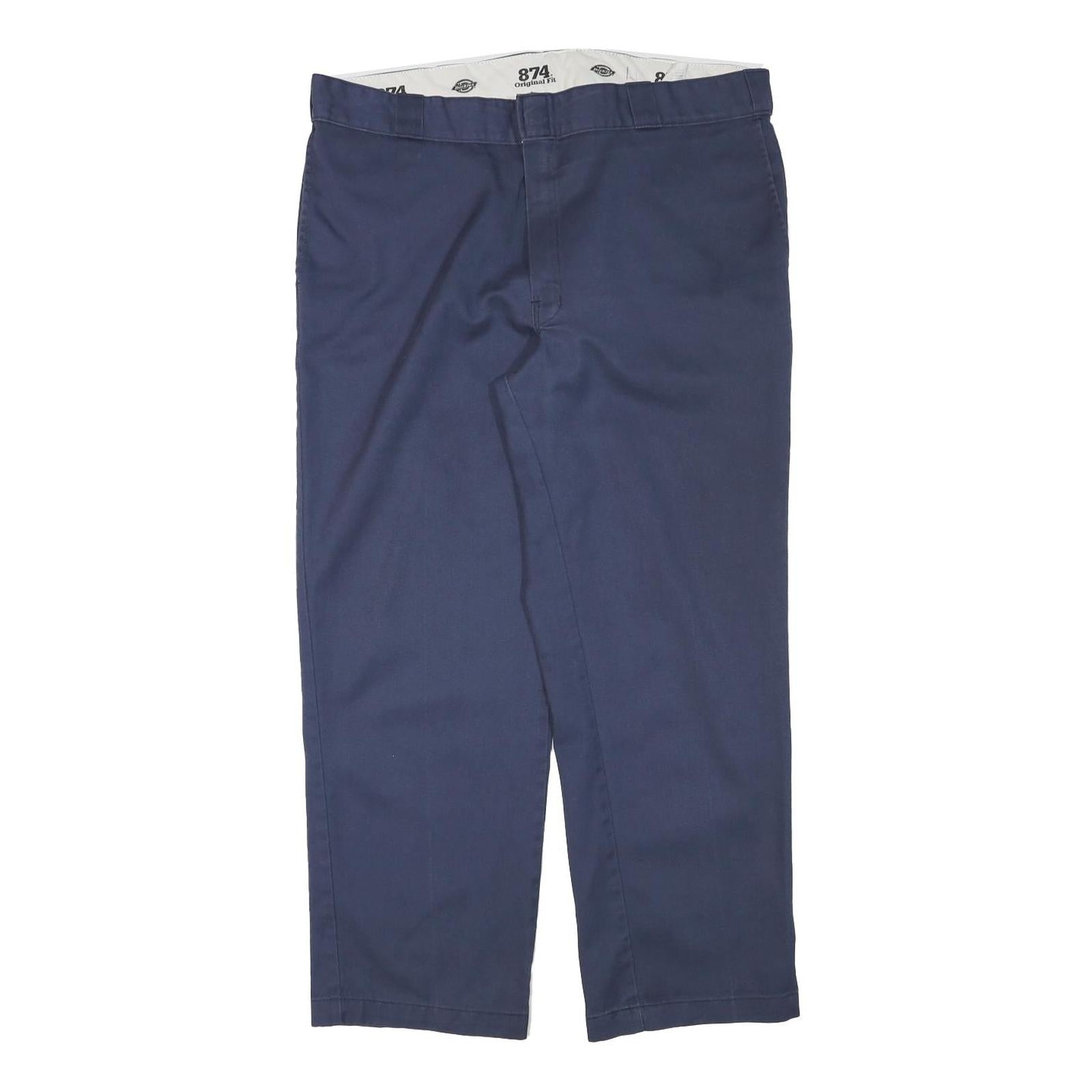 DICKIES Mens Navy Regular Fit Straight Leg Trousers W38 L28 Cotton Blend Zip