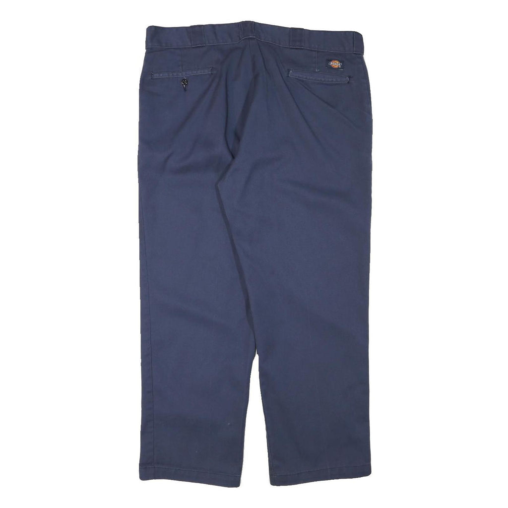 DICKIES Mens Navy Regular Fit Straight Leg Trousers W38 L28 Cotton Blend Zip