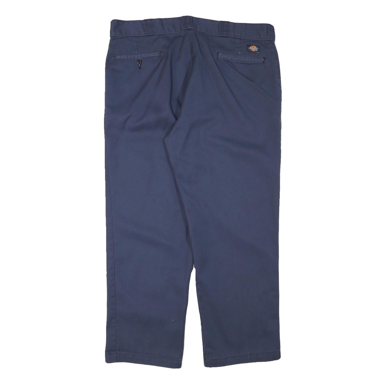 DICKIES Mens Navy Regular Fit Straight Leg Trousers W38 L28 Cotton Blend Zip