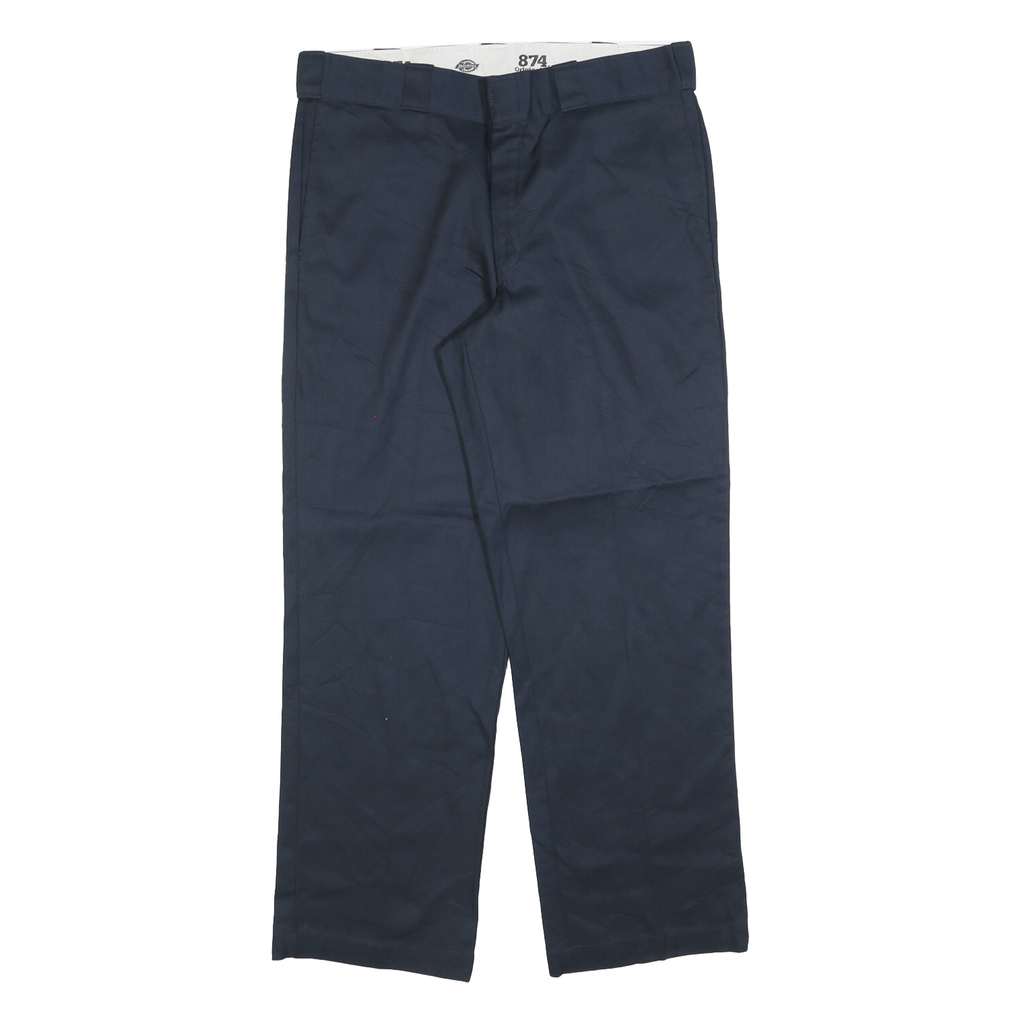 DICKIES Mens Navy Regular Fit Straight Leg Trousers W34 L30 Cotton Blend Zip