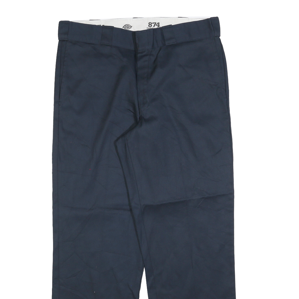 DICKIES Mens Navy Regular Fit Straight Leg Trousers W34 L30 Cotton Blend Zip