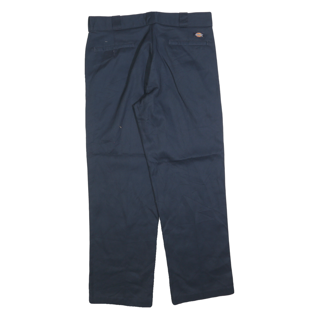 DICKIES Mens Navy Regular Fit Straight Leg Trousers W34 L30 Cotton Blend Zip