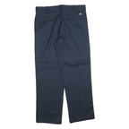 DICKIES Mens Navy Regular Fit Straight Leg Trousers W34 L30 Cotton Blend Zip