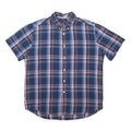 TOMMY HILFIGER Mens Blue Plaid Cotton Blend Shirt L Casual Short Sleeve Button
