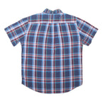 TOMMY HILFIGER Mens Blue Plaid Cotton Blend Shirt L Casual Short Sleeve Button
