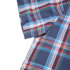 TOMMY HILFIGER Mens Blue Plaid Cotton Blend Shirt L Casual Short Sleeve Button