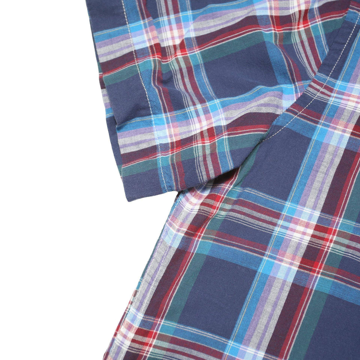 TOMMY HILFIGER Mens Blue Plaid Cotton Blend Shirt L Casual Short Sleeve Button