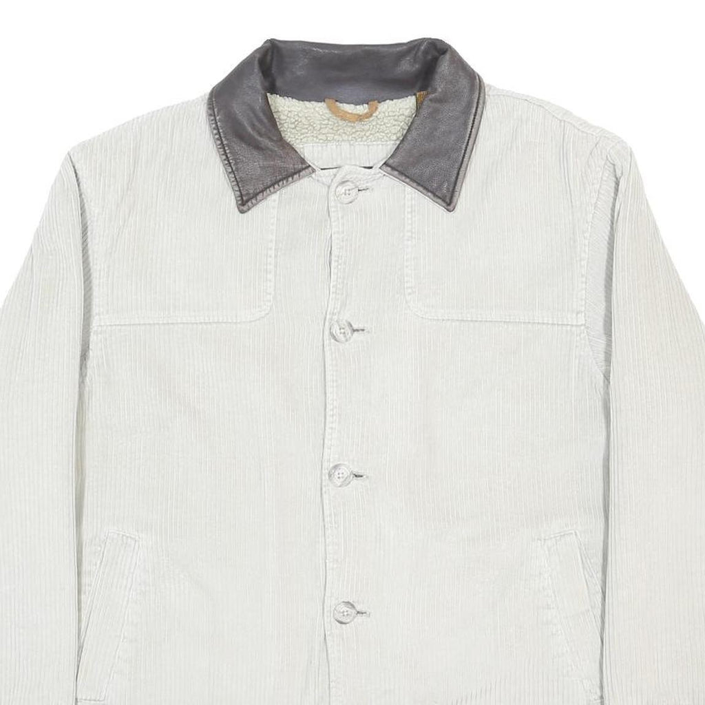TIMBERLAND Mens White & Brown Casual Cotton Jacket M Corduroy Button Closure