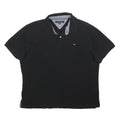TOMMY HILFIGER Mens Black Polo Shirt M Cotton Blend Short Sleeve Plain Casual