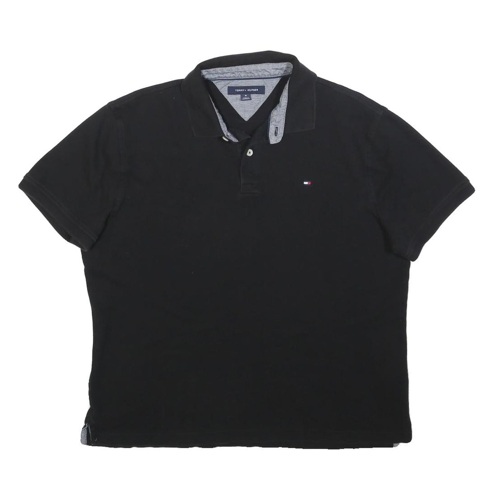 TOMMY HILFIGER Mens Black Polo Shirt M Cotton Blend Short Sleeve Plain Casual