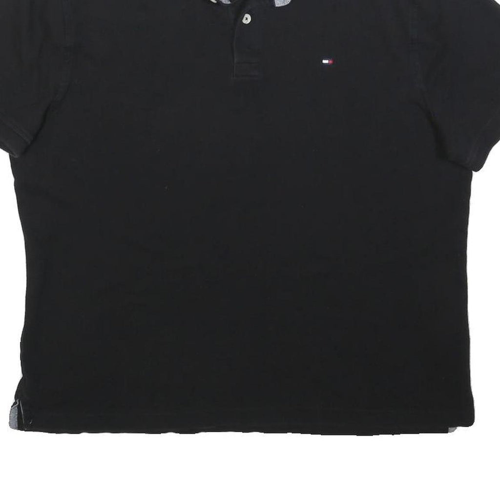 TOMMY HILFIGER Mens Black Polo Shirt M Cotton Blend Short Sleeve Plain Casual